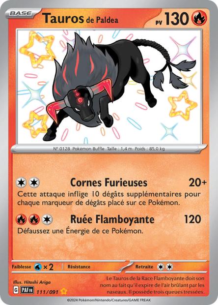 Carte Pokémon Ultra Rare Shiny Déstinées de Padea EV4.5 Tauros de Paldéa 111/91