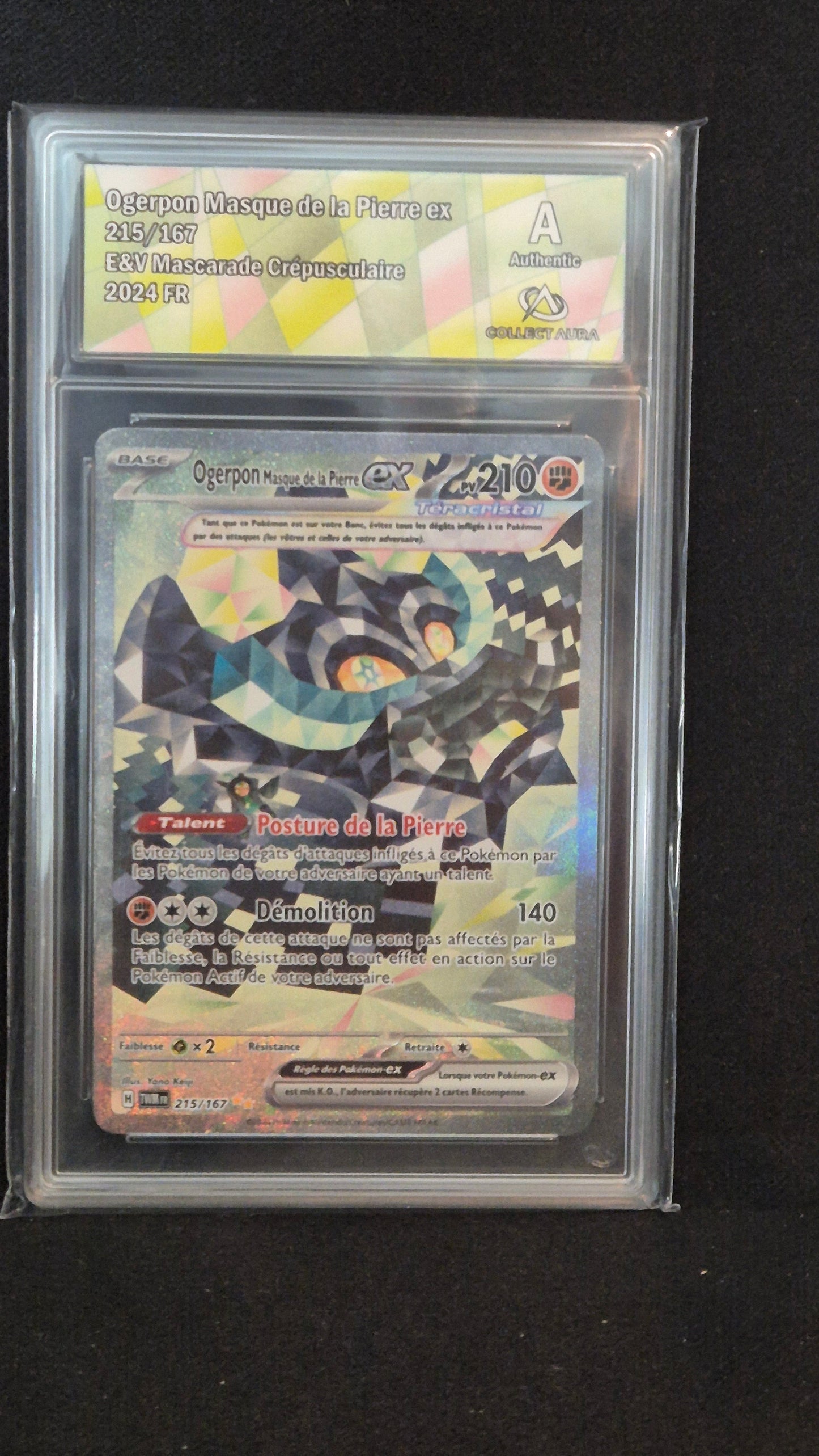 Carte Pokémon Gradée Collect Aura Mascarade Crépusculaire Ogerpon Masque de la Pierre ex 215/167 SAR Alternative