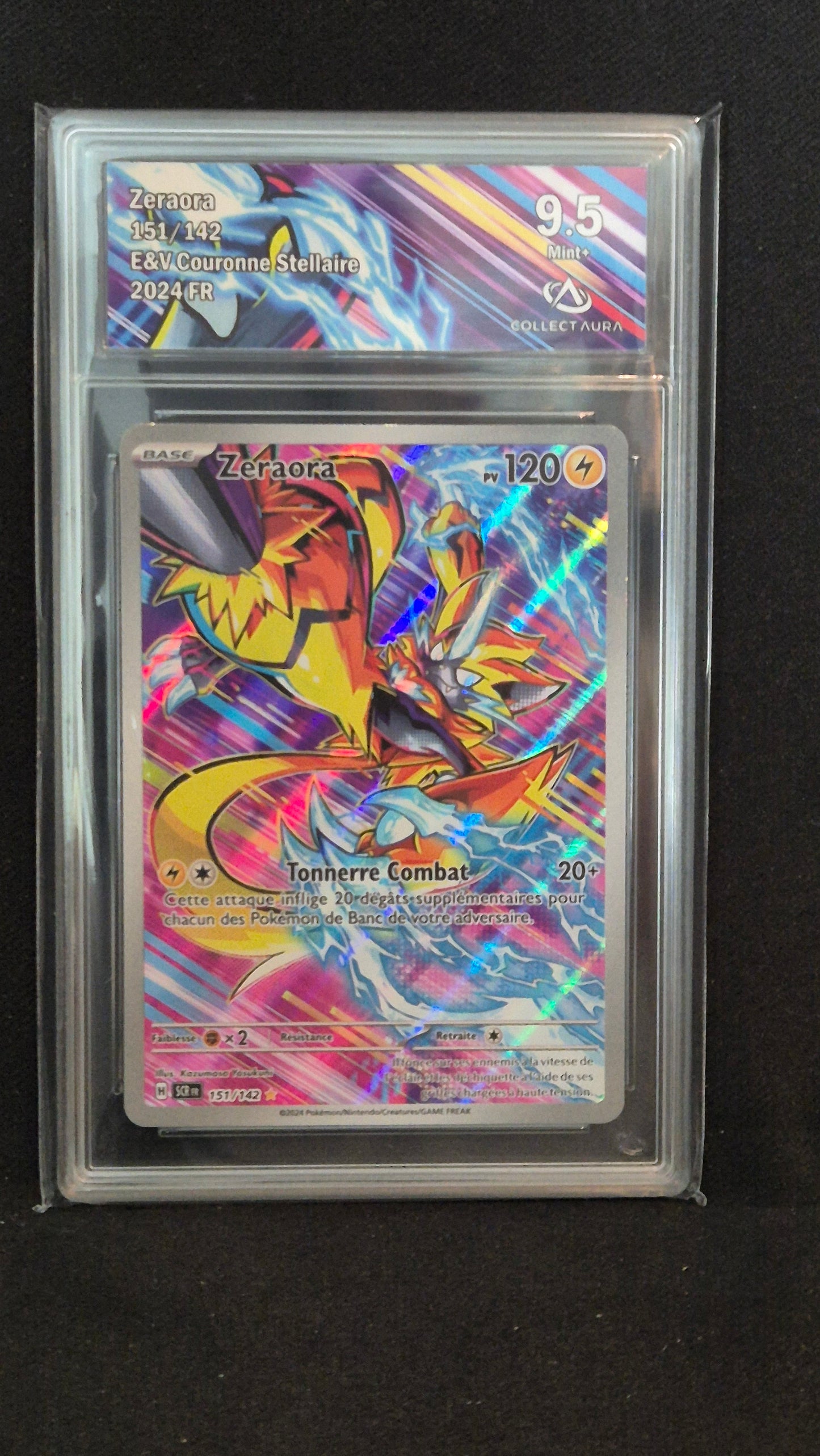 Carte Pokémon Gradée Collect Aura - AR Couronne Stellaire Zeraora 151/142 9.5