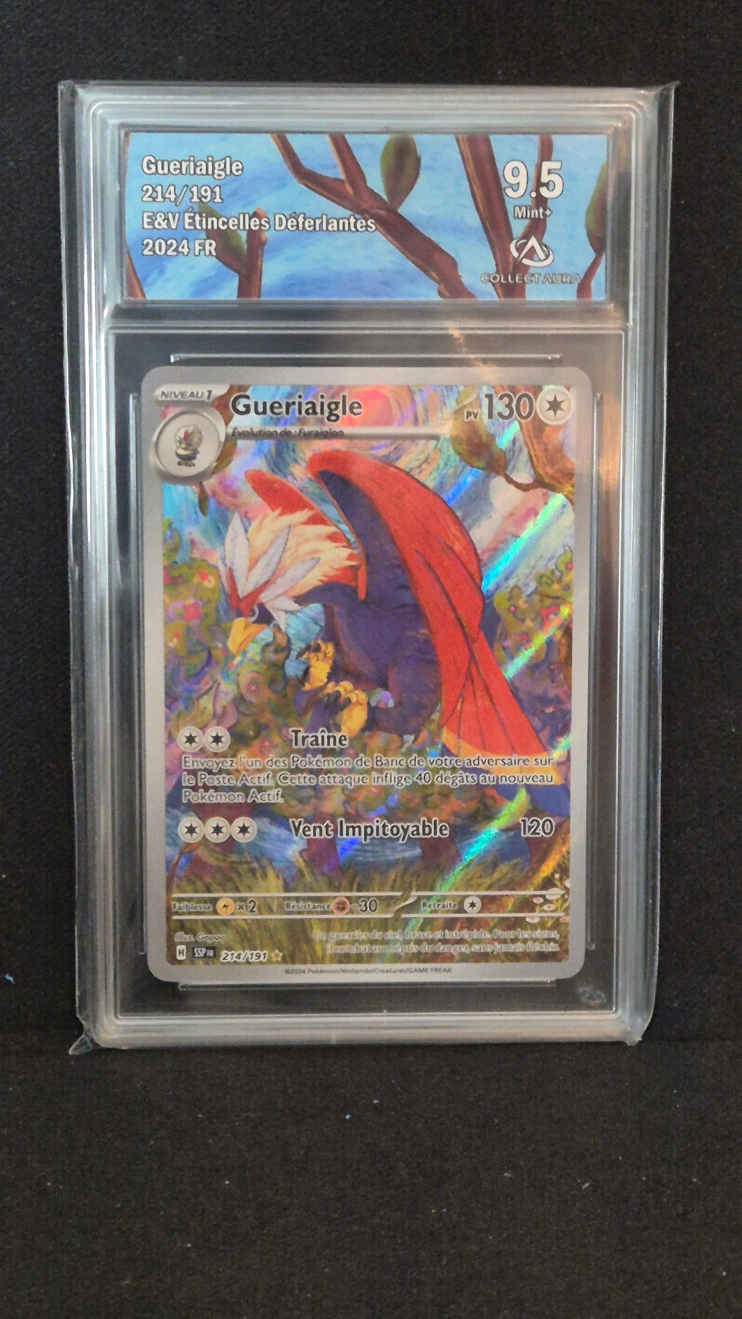 Carte Pokémon Gradée Collect Aura Etincelles Déferlantes EV8 AR Gueriaigle 214/191 9.5