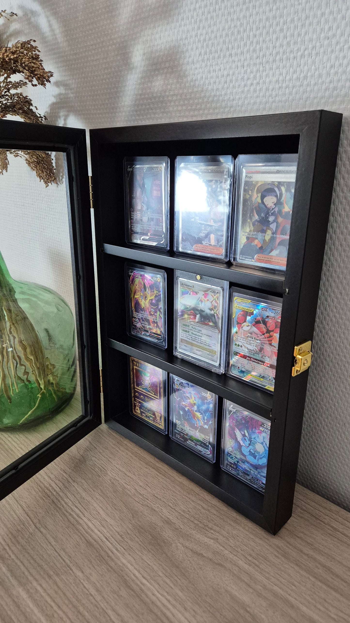 Cadre / présentoir / vitrine murale pour 9 cartes (toploader ou one touche pro)