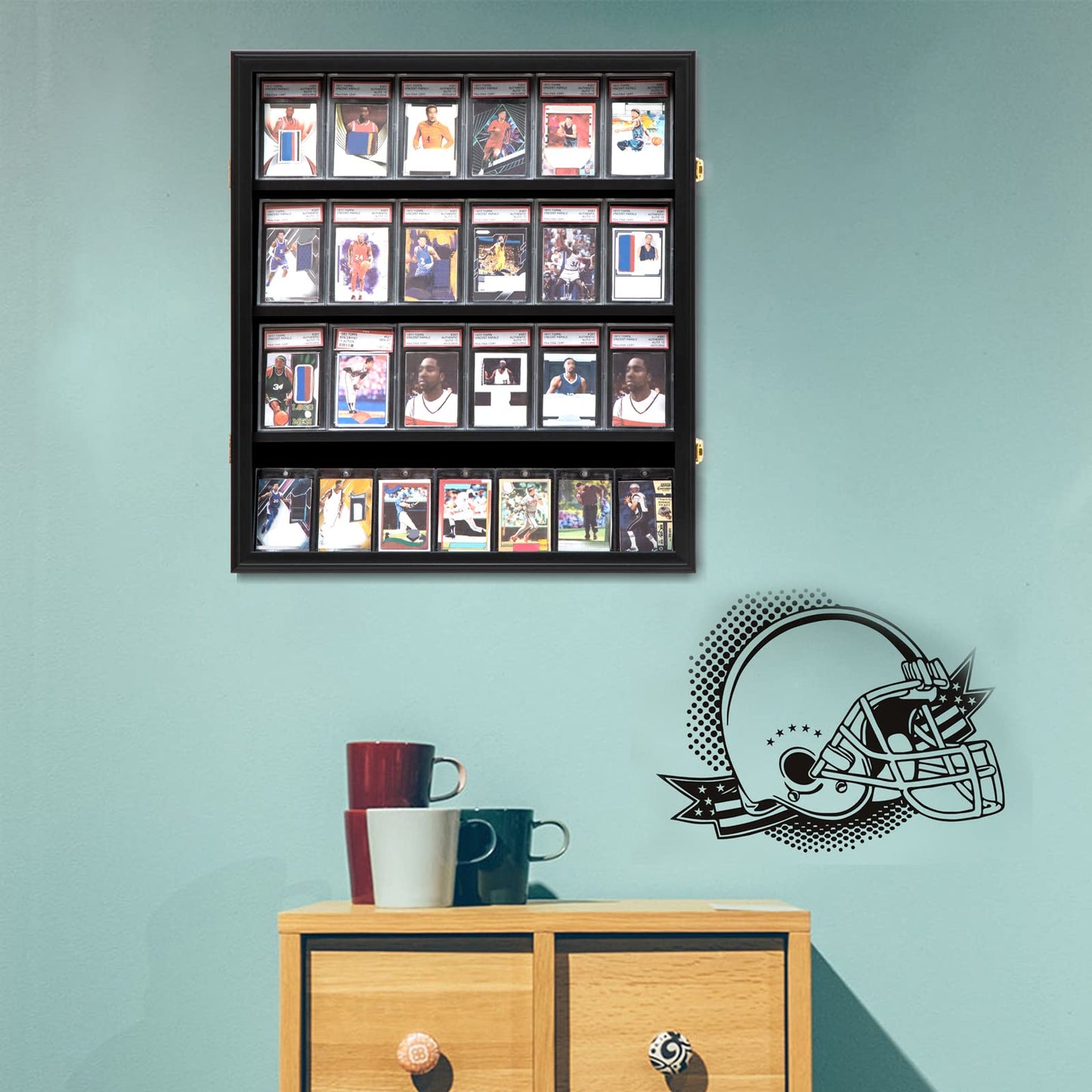 Cadre / présentoir / vitrine murale pour 24 cartes gradées.