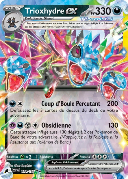 Carte Pokémon Ultra Rare Etincelles Déferlantes EV8 - Téracristal EX Trioxhydre 119/191