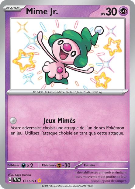 Carte Pokémon Ultra Rare Shiny Déstinées de Padea EV4.5 Mime Jr. 157/91