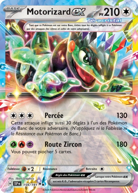 Carte Pokémon Ultra Rare Etincelles Déferlantes EV8 - Téracristal EX Motorizard 159/191