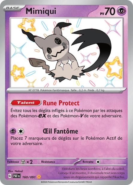 Carte Pokémon Ultra Rare Shiny Déstinées de Padea EV4.5 Mimiqui 160/91