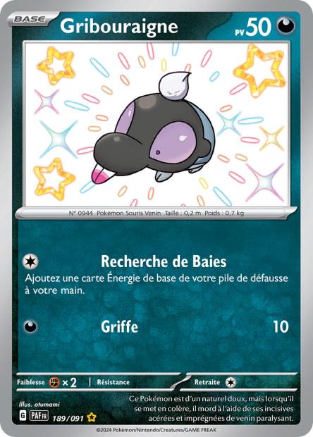 Carte Pokémon Ultra Rare Shiny Déstinées de Padea EV4.5 Gribouraigne 189/91