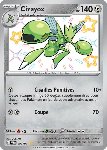 Carte Pokémon Ultra Rare Shiny Déstinées de Padea EV4.5 Cizayox 191/91