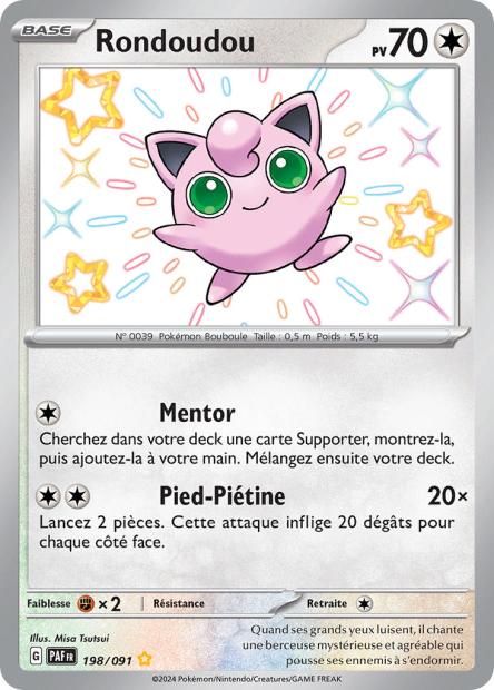 Carte Pokémon Ultra Rare Shiny Déstinées de Padea EV4.5 Rondoudou 198/91