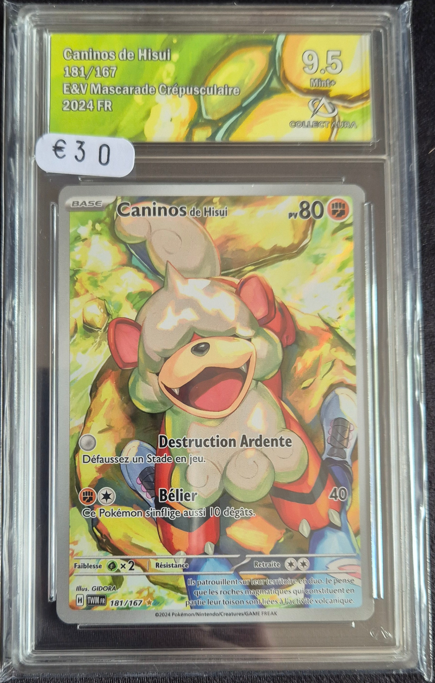 Carte Pokémon Gradée Collect Aura - Caninos 9.5