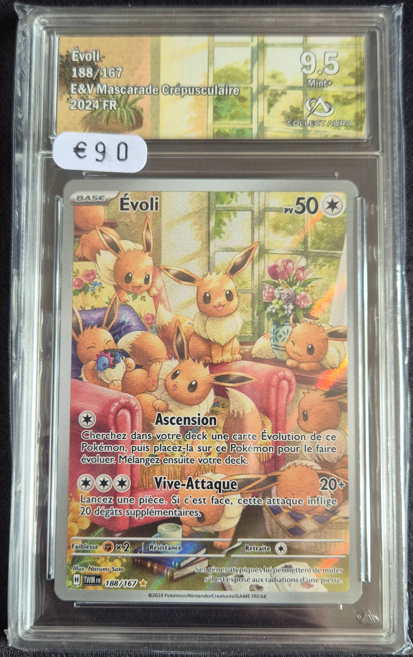 Carte Pokémon Gradée Collect Aura Evoli 9.5