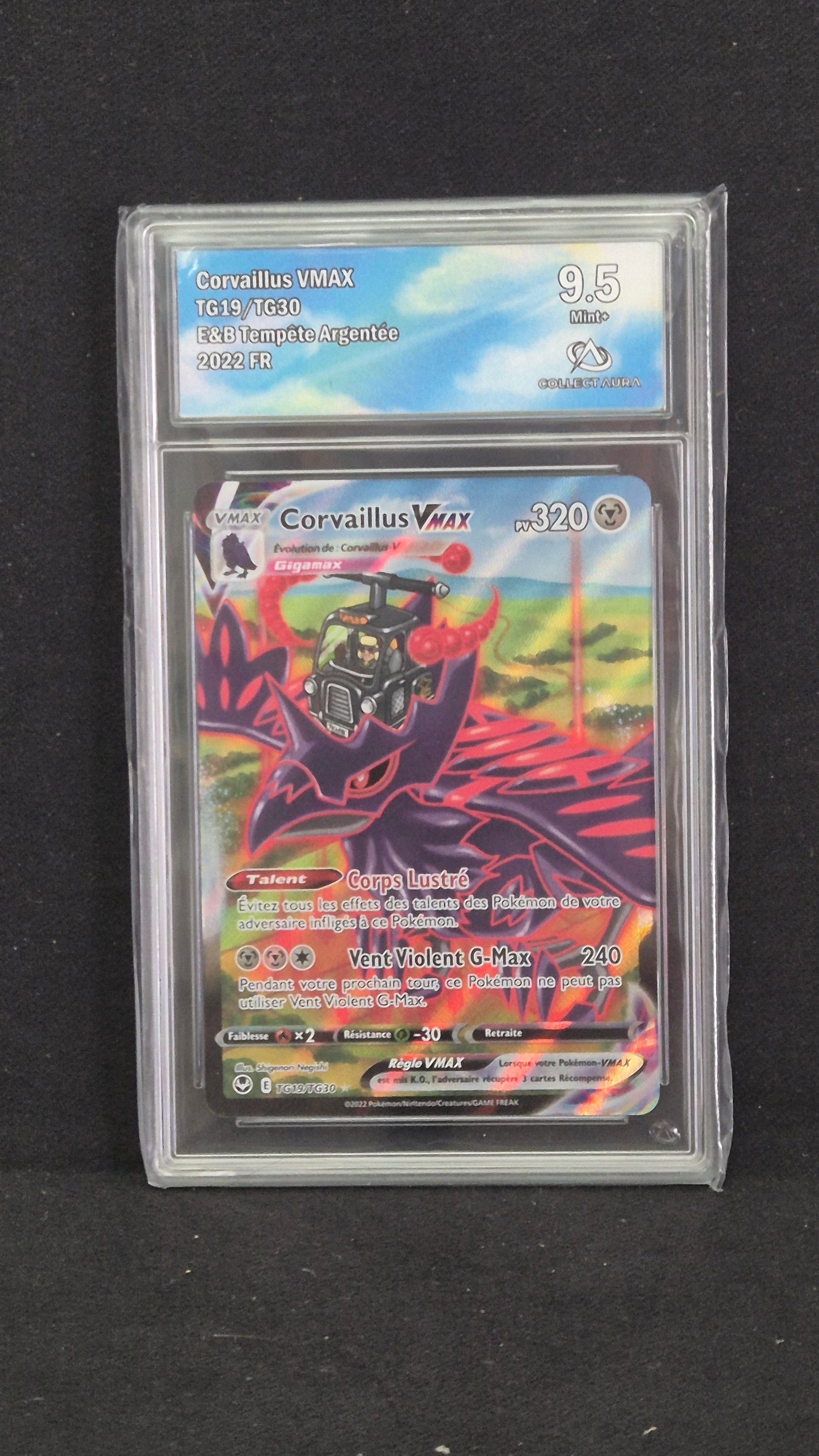 Carte Pokémon Gradée Collect Aura Tempête Argentée Corvaillus Vmax TG19