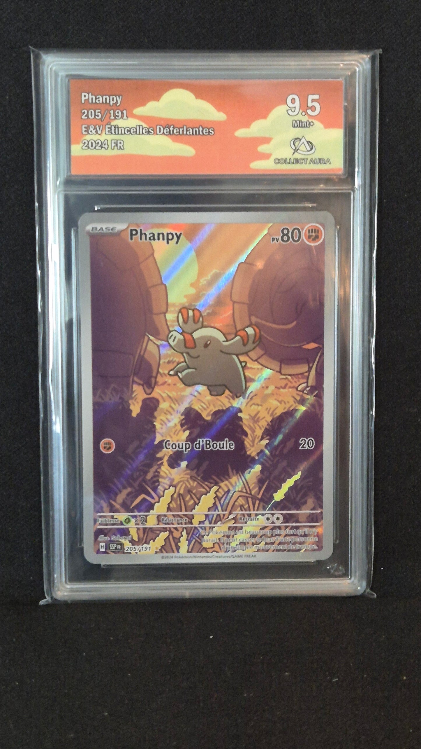 Carte Pokémon Gradée Collect Aura Etincelles Déferlantes EV8  AR Phanpy 205/191 9.5