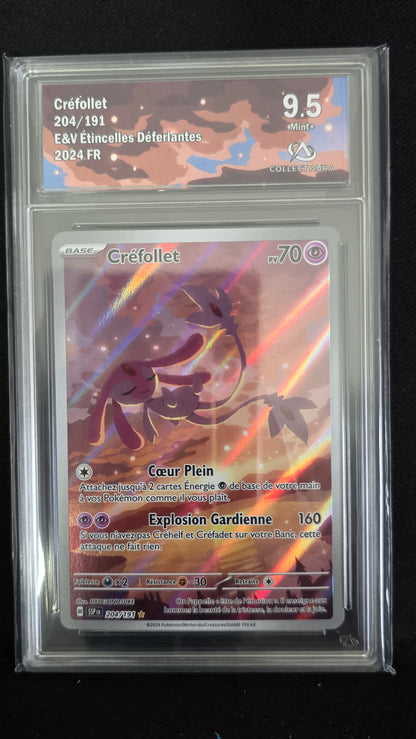 Carte Pokémon Gradée Collect Aura Créfollet AR 204/191 Étincelles Déferlantes 9.5