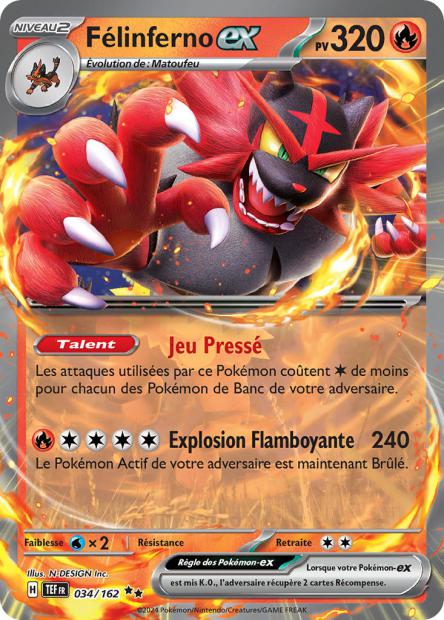 Carte Pokémon Ultra Rare Forces Temporelles EV5 - Félinferno EX 34/162