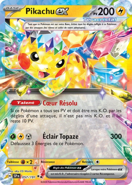 Carte Pokémon Ultra Rare Etincelles Déferlantes EV8 - Téracristal EX Pikachu 057/191