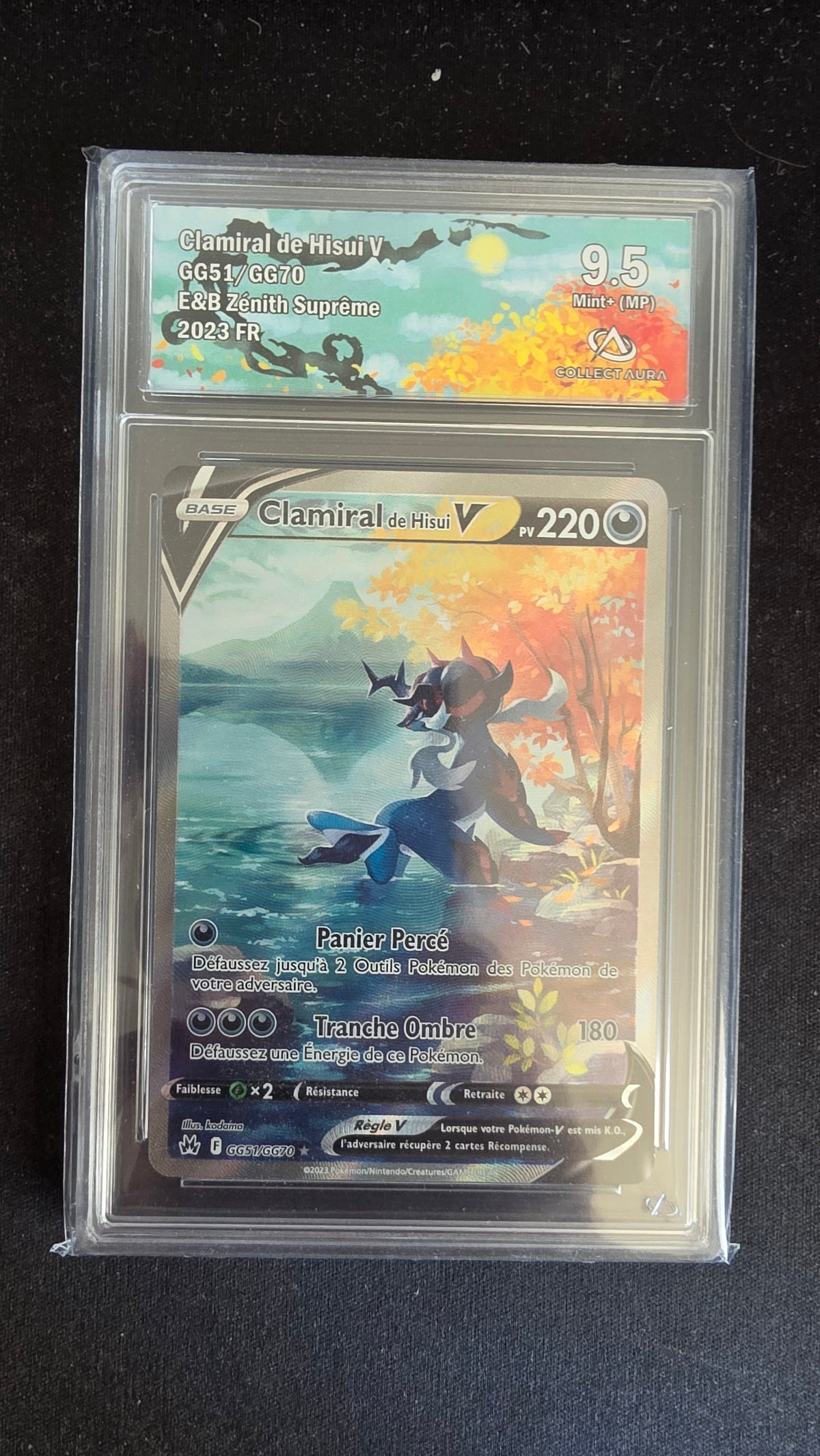 Carte Pokémon Gradée Collect Aura Clamiral de Hisui V 9.5 GG51/GG70 - face