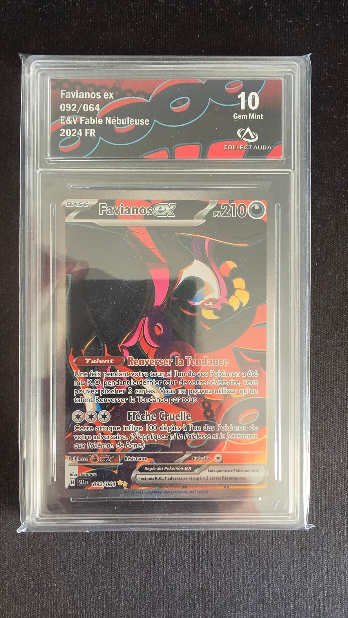 Carte Pokémon Gradée Collect Aura Favianos ex 10 092/064 - face