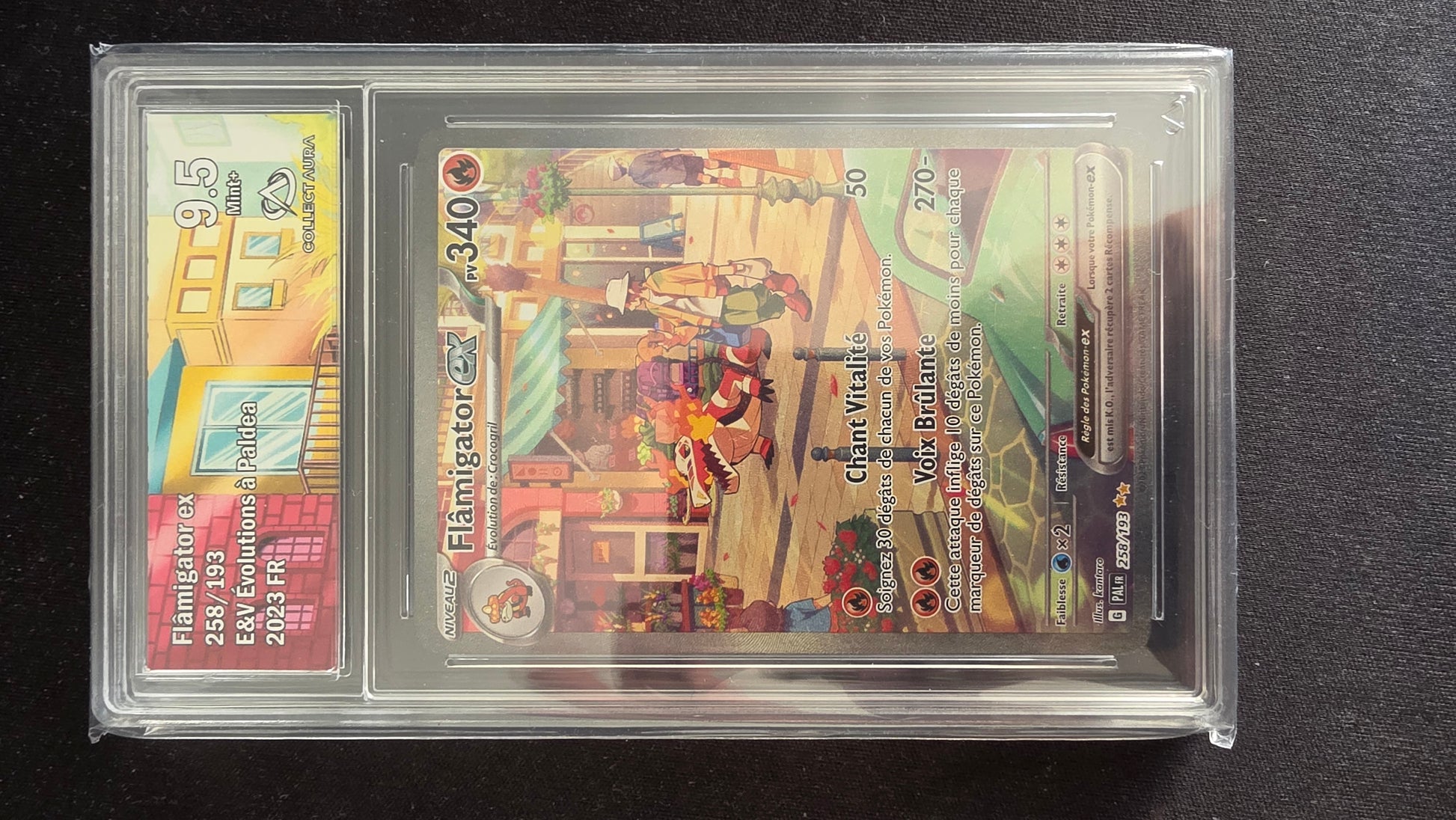 Carte Pokémon Gradée Collect Aura Flâmigator ex 9.5 258/193 - face