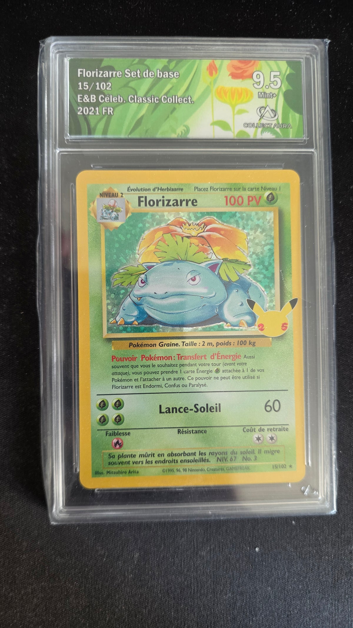Carte Pokémon Gradée Collect Aura Florizarre 9.5 15/102 - face