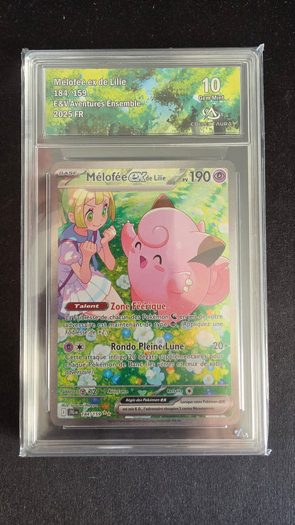 Carte Pokémon Gradée Collect Aura Mélofée ex de Lilie 10 184/159 - face