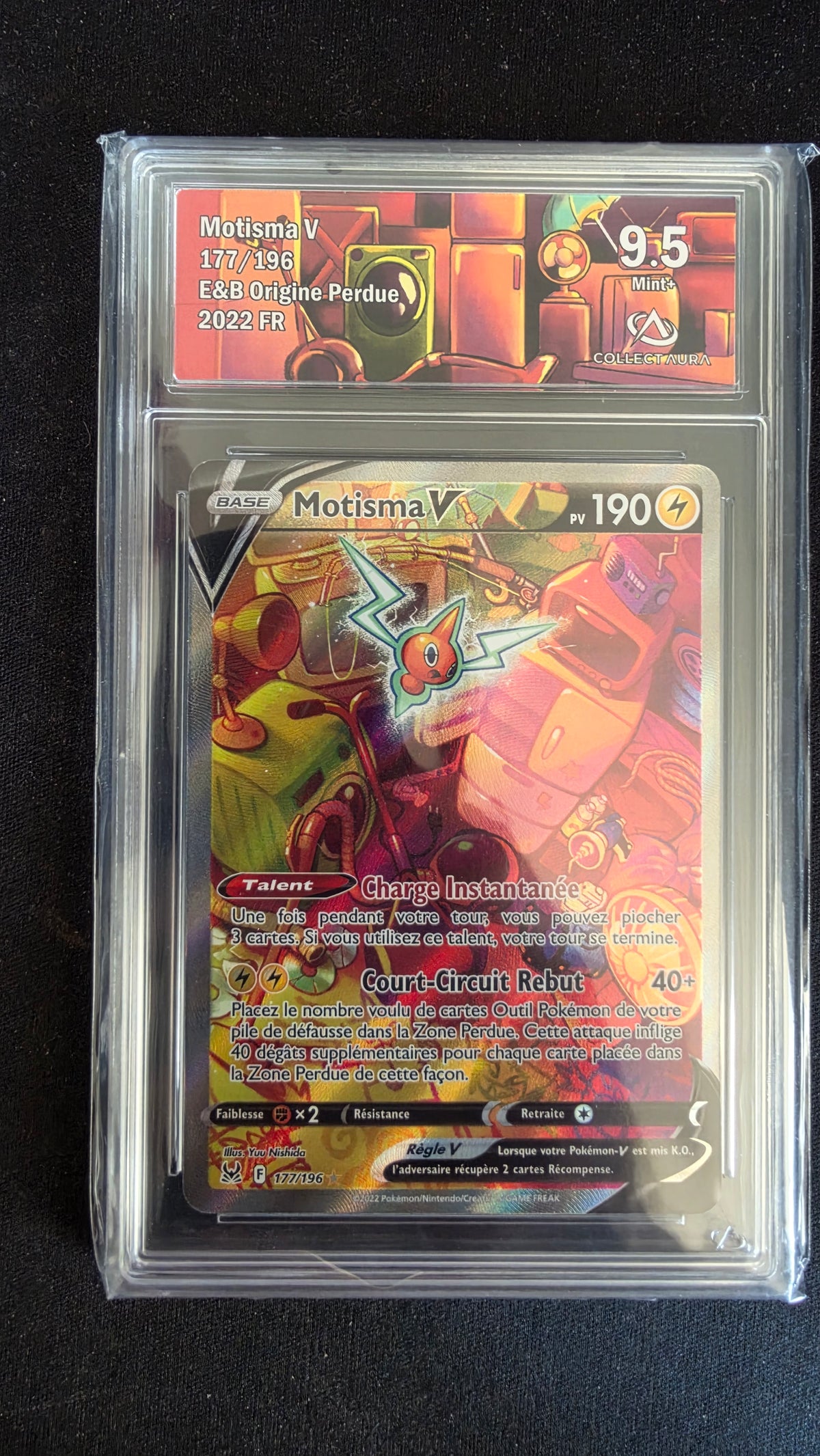 Carte Pokémon Gradée Collect Aura Motisma V 9.5 177/196 - face