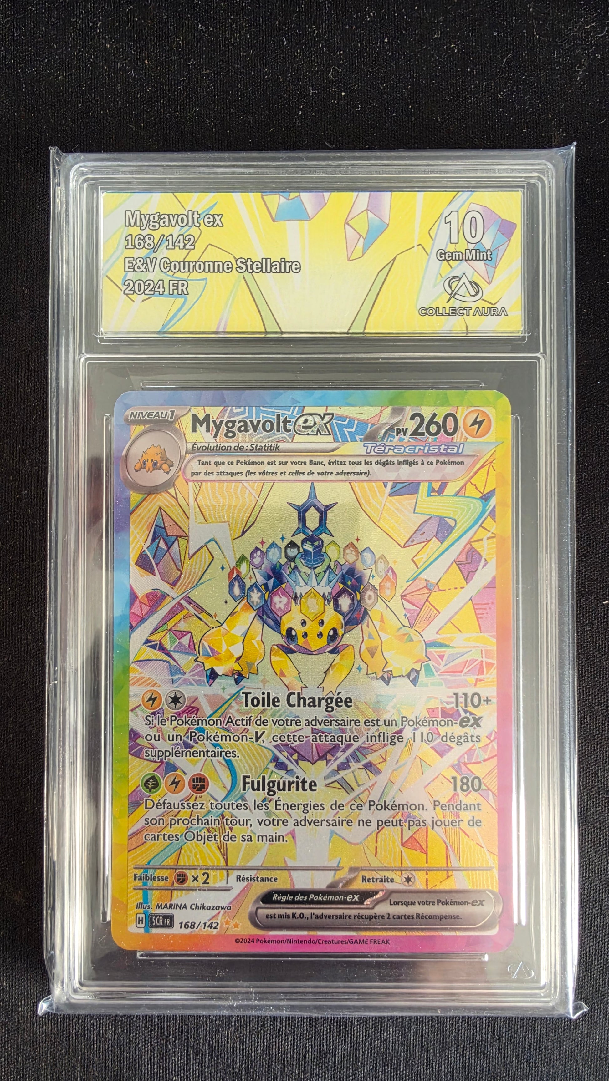 Carte Pokémon Gradée Collect Aura Mygavolt ex 10 168/142 - face