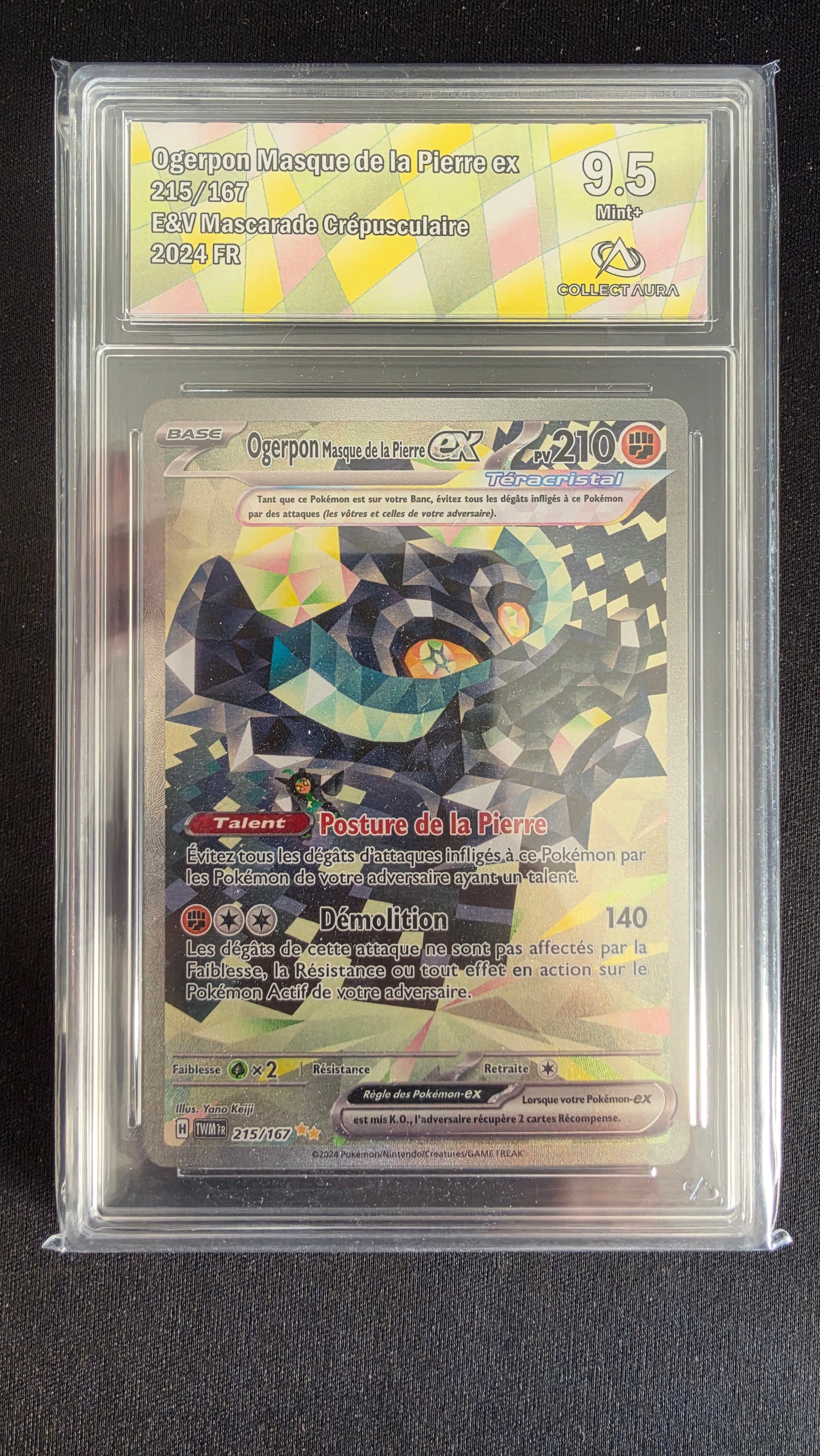 Carte Pokémon Gradée Collect Aura Ogerpon Masque de la Pierre ex 9.5 215/167 - face