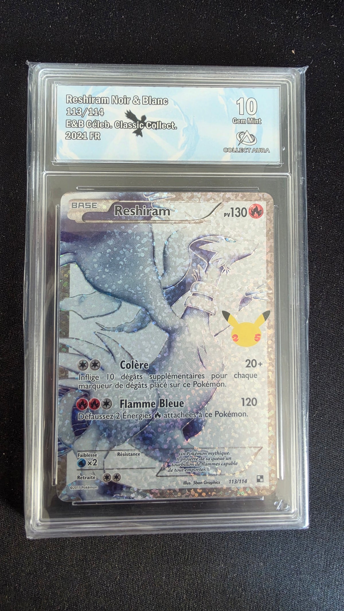 Carte Pokémon Gradée Collect Aura Reshiram 10 113/114 - face