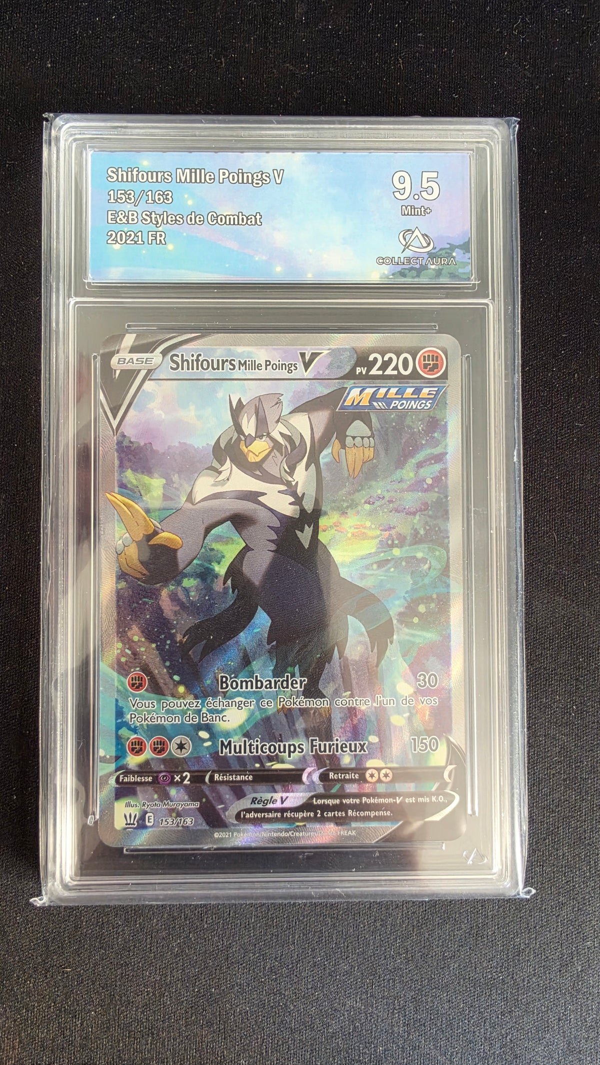 Carte Pokémon Gradée Collect Aura Shifours Mille Poing V 9.5 153/163 - face