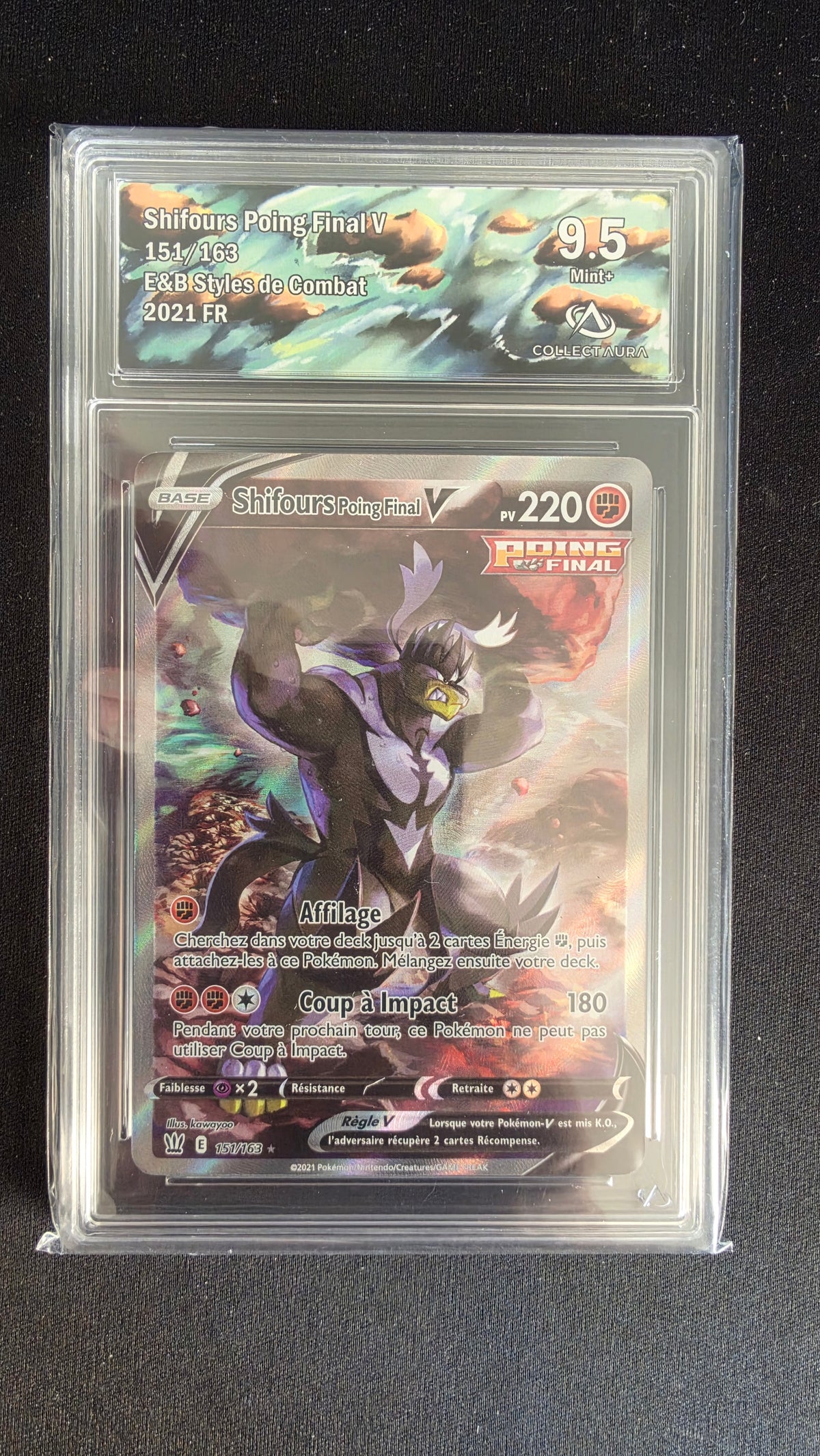 Carte Pokémon Gradée Collect Aura Shifours Poing Final V 9.5 151/163 - face
