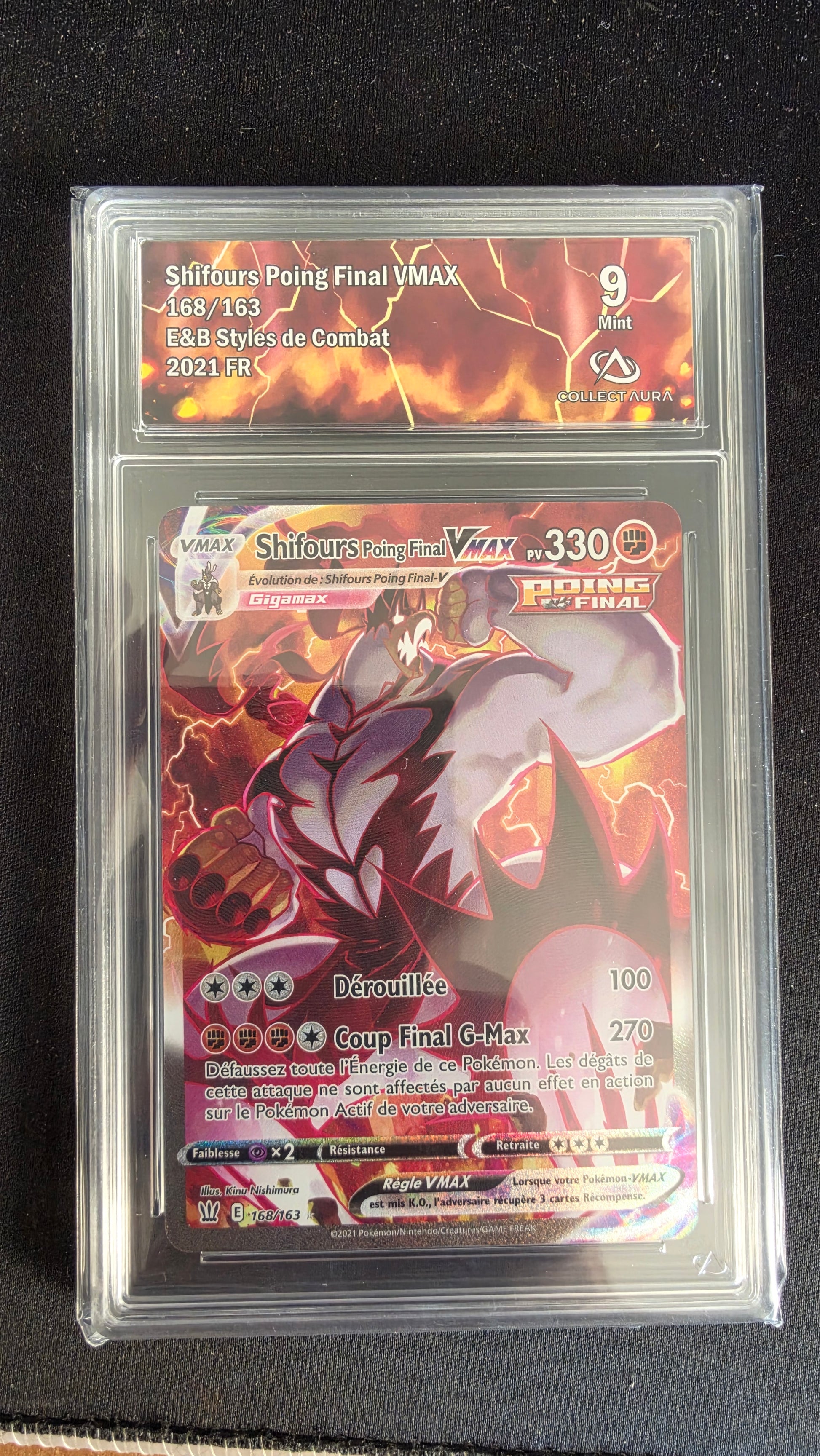 Carte Pokémon Gradée Collect Aura Shifours Poing Final Vmax 9 168/163 - face