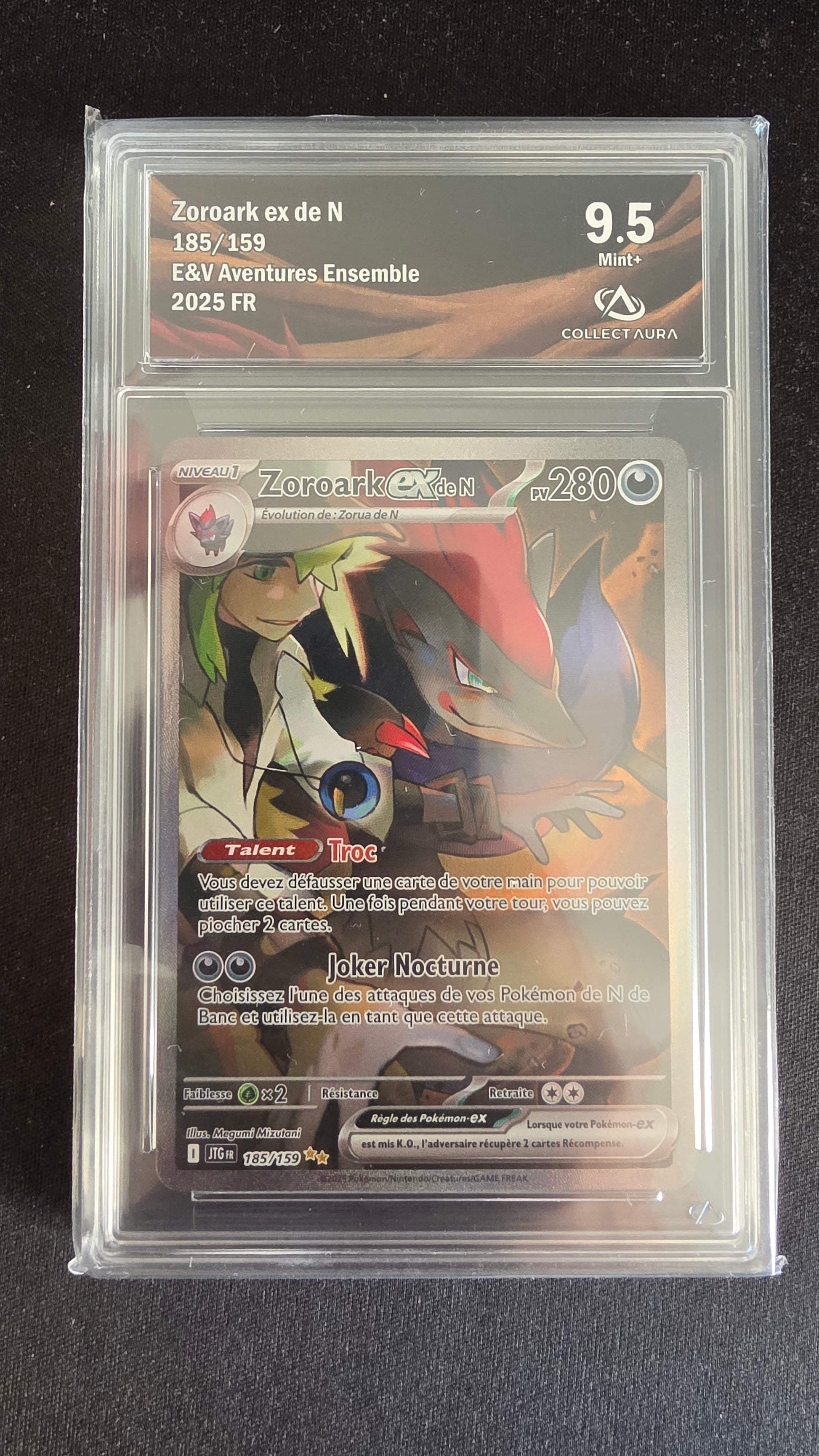 Carte Pokémon Gradée Collect Aura Zoroark ex de N 9.5 185/159 - face