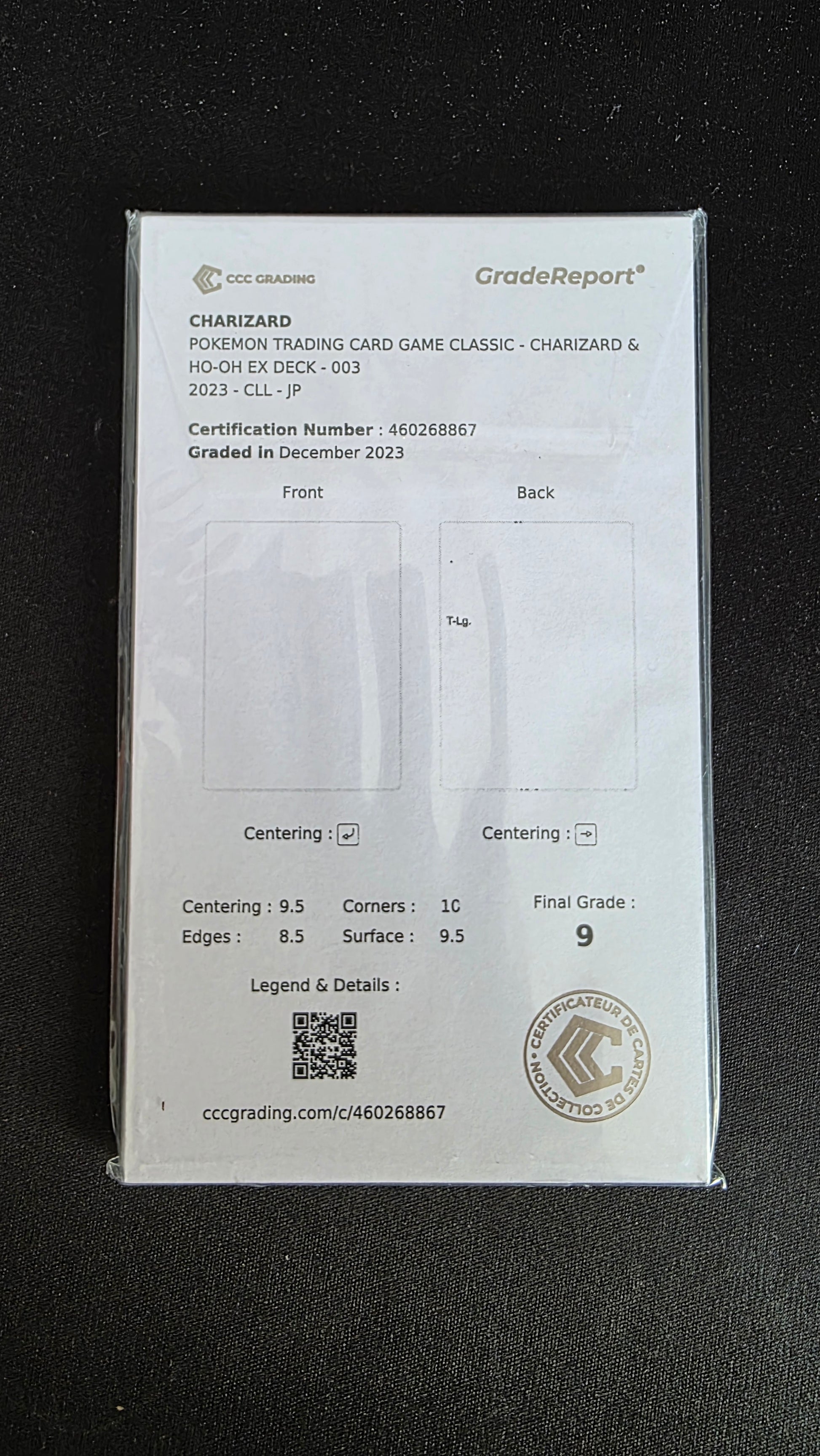 Carte Pokémon Gradée CCC Dracaufeu 9 003/032 CLL - arrière