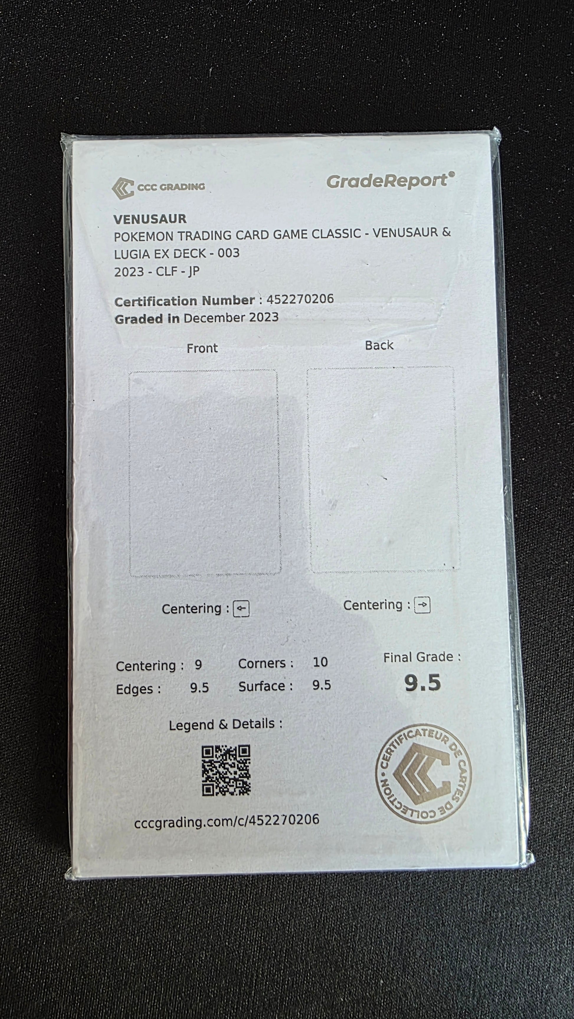 Carte Pokémon Gradée CCC Florizarre 9.5 003/032 CLF - arrière