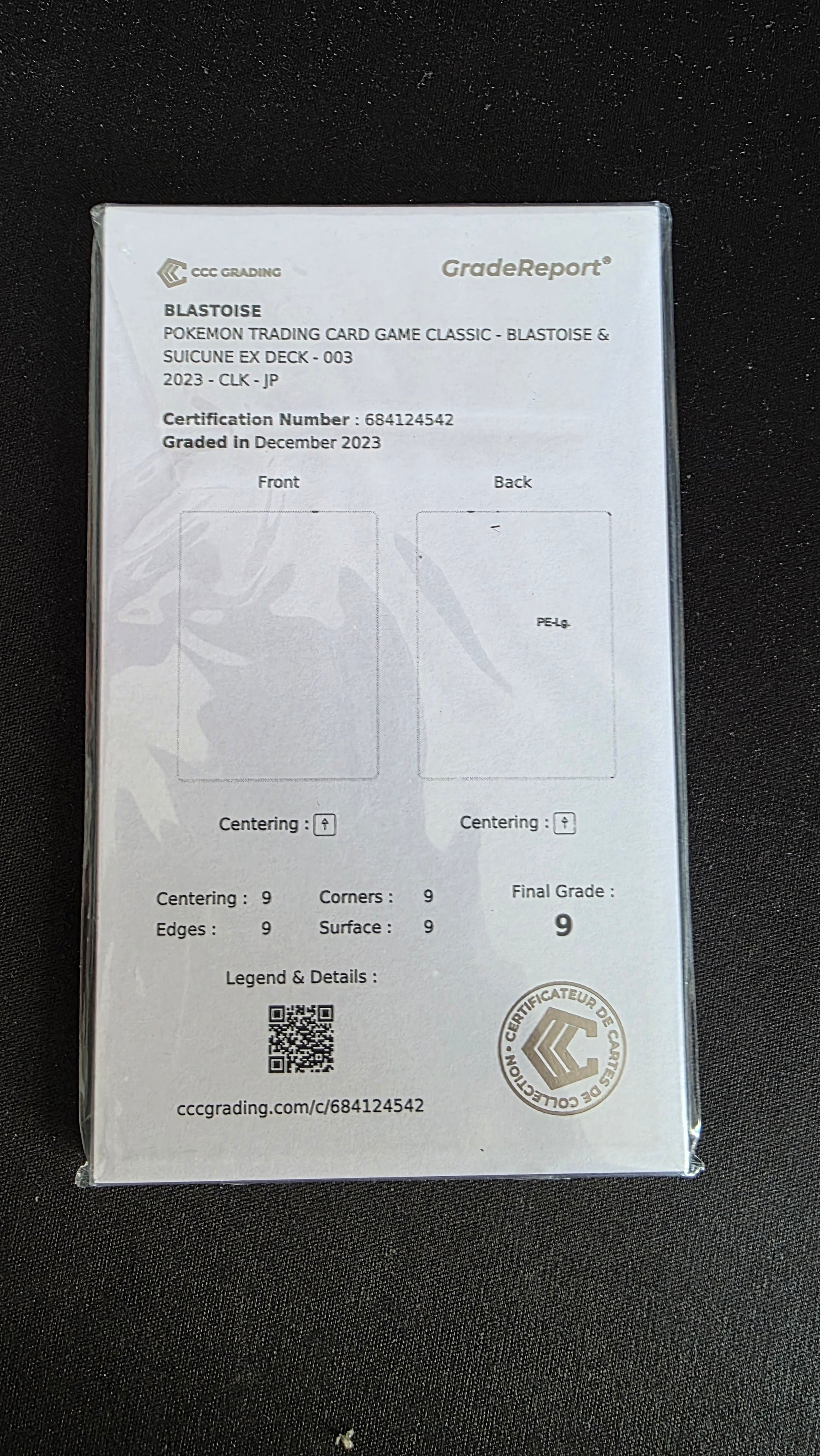 Carte Pokémon Gradée CCC Tortank 9 003/032 CLK - arrière