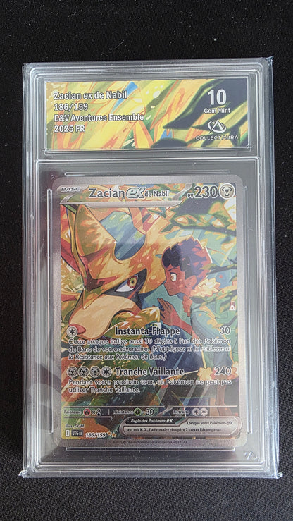 Carte Pokémon Gradée Collect Aura Zacian EX de Nabil 10 186/159 - face