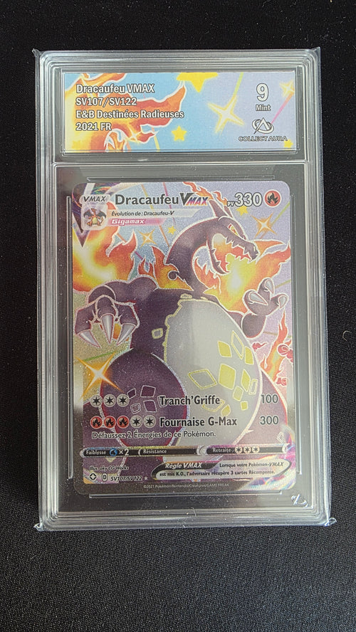Carte Pokémon Gradée Collect Aura Dracaufeu Vmax Shiny 9 SV107/SV122