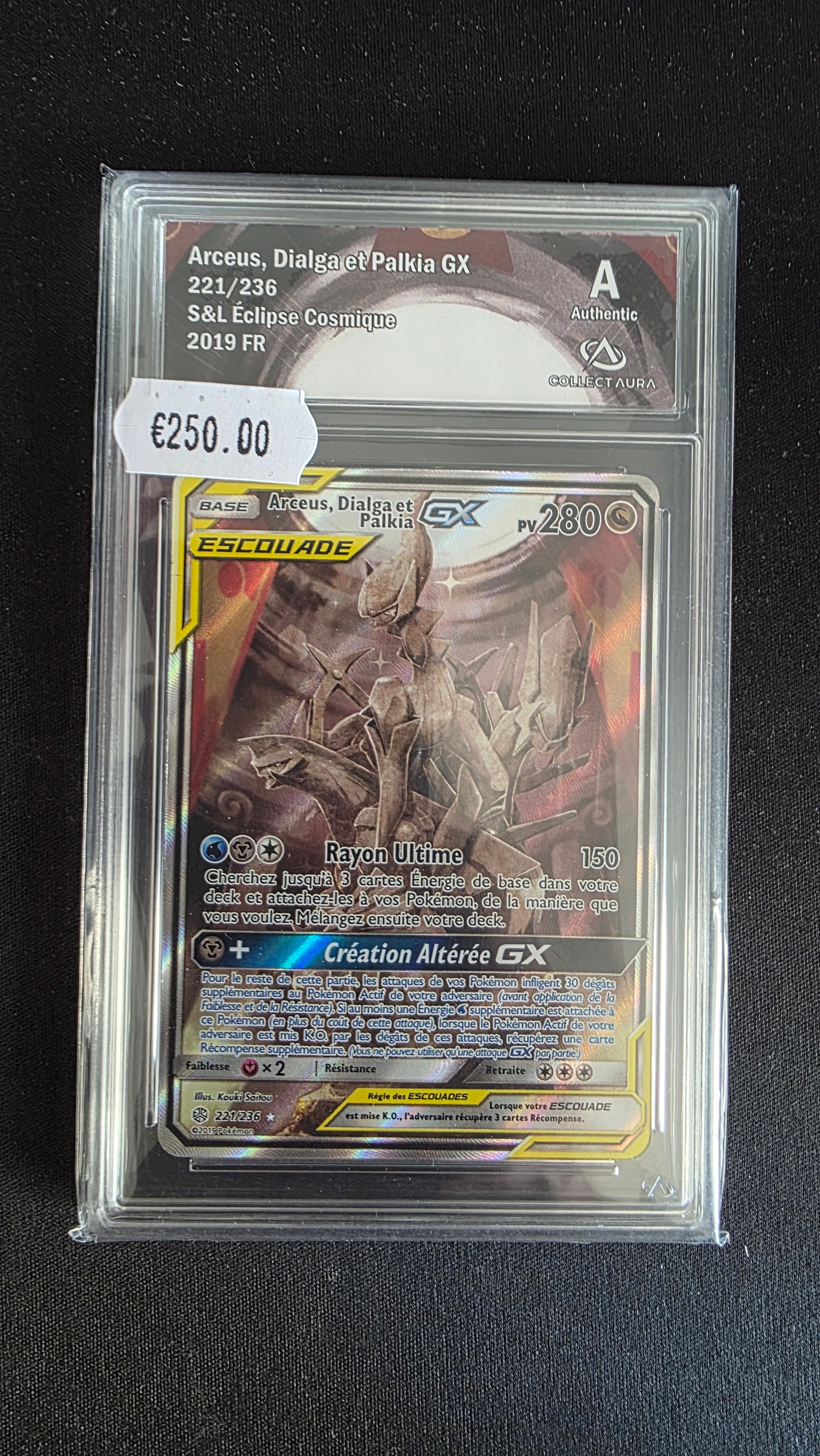 Carte Pokémon Gradée Collect Aura Arceus, Dialga et Palkia GX A 221/236 - face