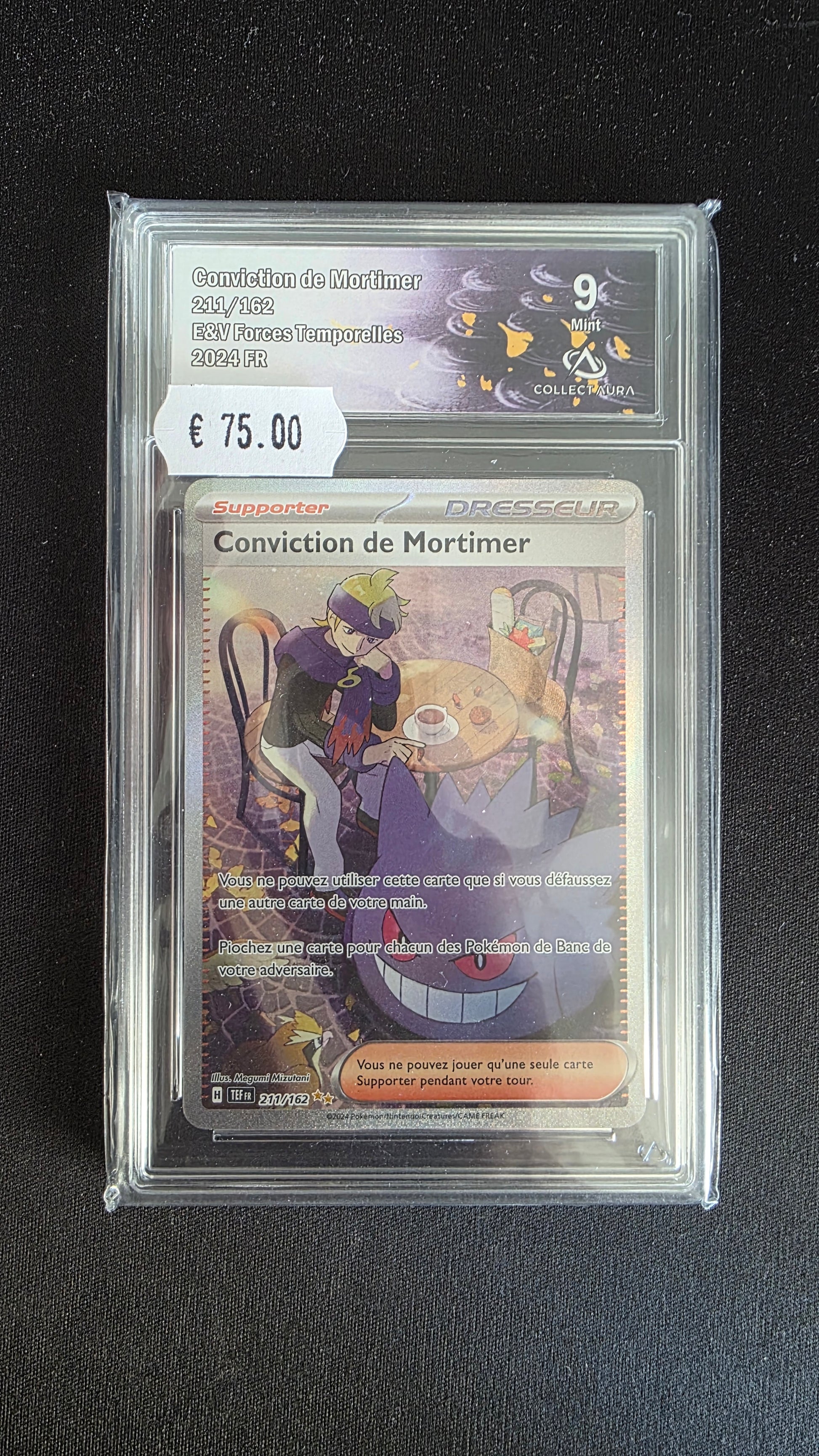 Carte Pokémon Gradée Collect Aura Conviction de Mortimer 9 211/162 - face