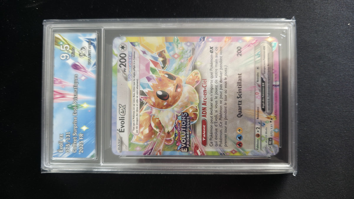 Carte Pokémon Gradée Collect Aura Évoli EX 9.5 075/131 Stamp Évolutions Prismatiques - face