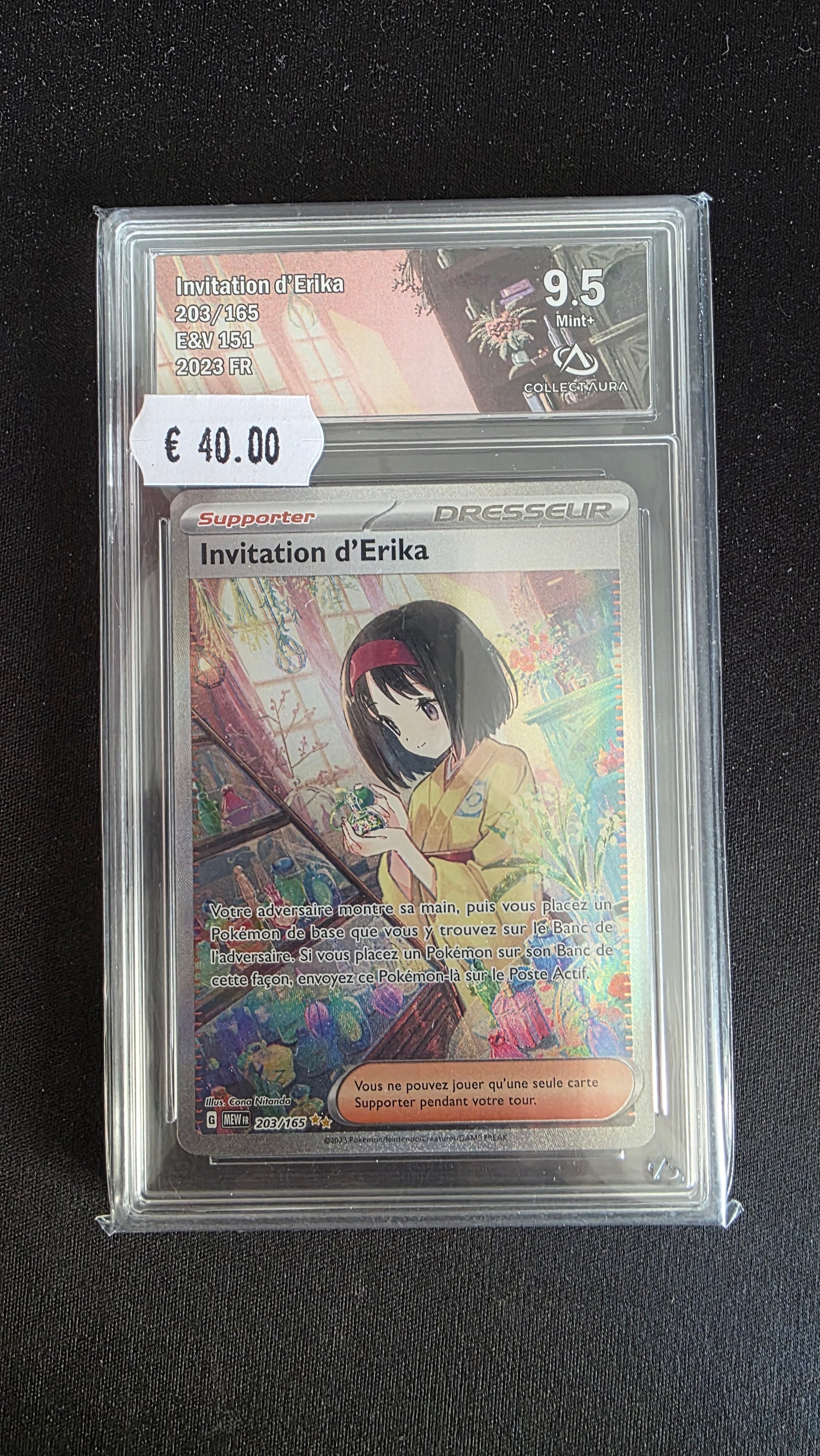 Carte Pokémon Gradée Collect Aura Invitation d’Erika 9.5 203/165 - face