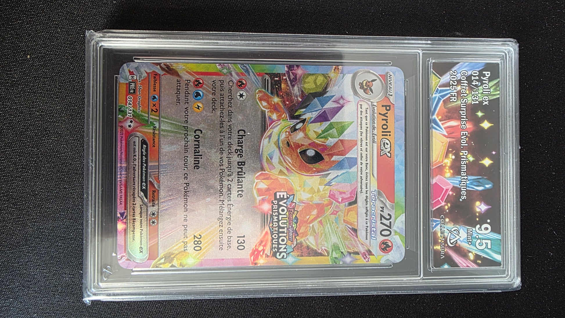 Carte Pokémon Gradée Collect Aura Pyroli EX 9.5 014/131 Stamp Évolutions Prismatiques - face