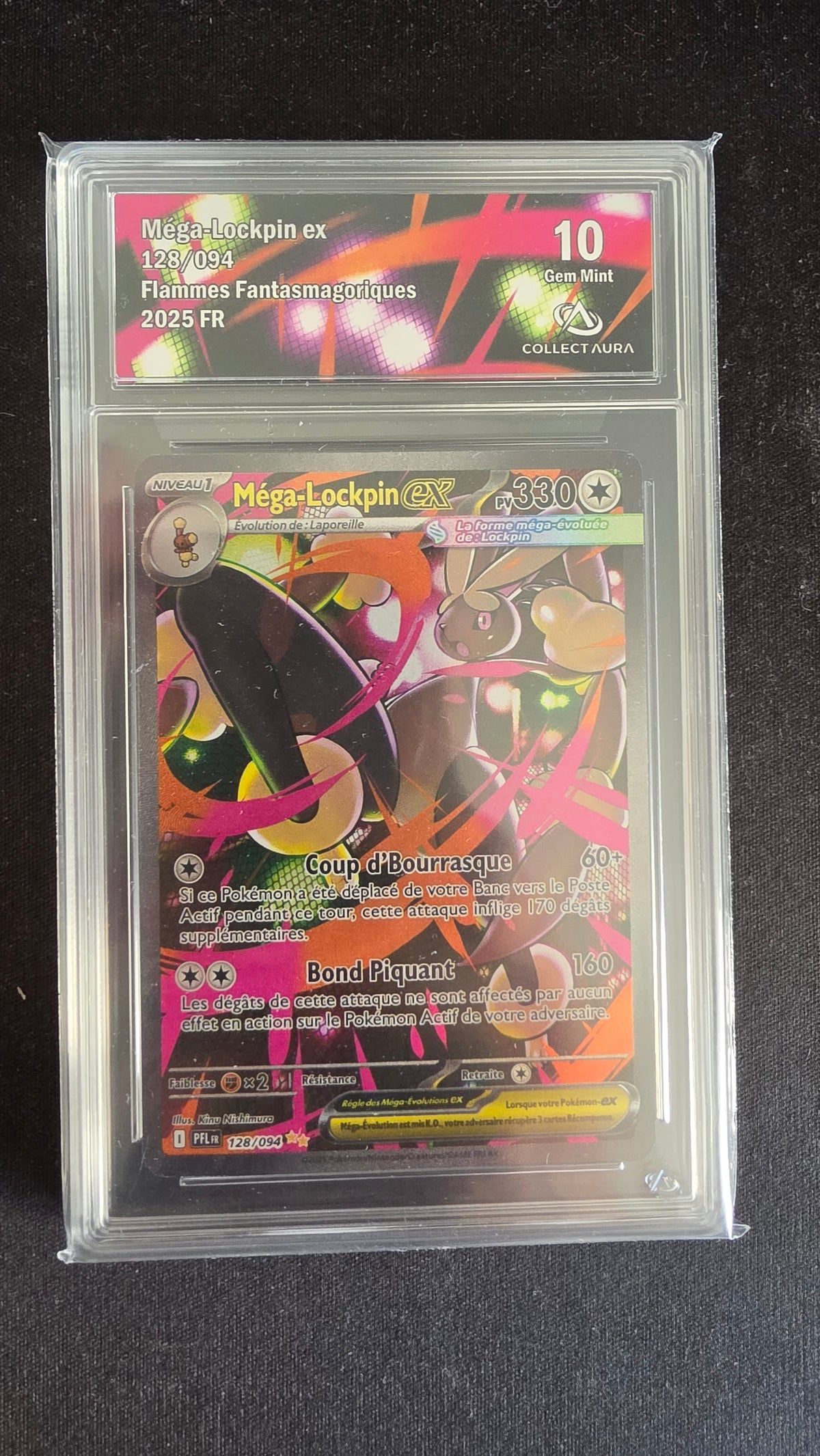 Carte Pokémon Gradée Collect Aura Méga-Lockpin ex 10 128/084 - face