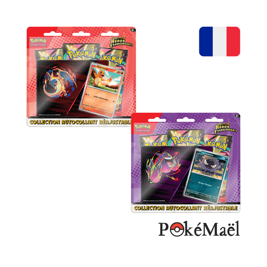 [précommande] Tripack Pokémon Héros Transcendants ME2.5 avec autocollant réutilisable – Salamèche ou Fantominus (FR)